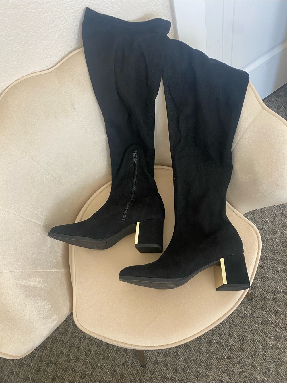 Alfani Black Over-the-Knee Block Heel Boots with Gold Accent